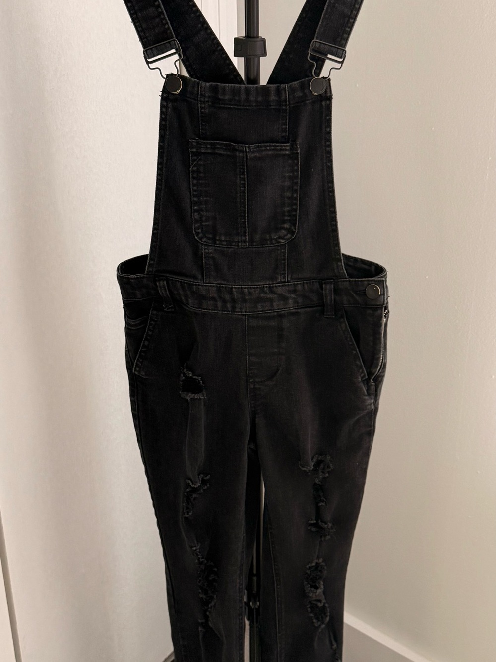 Dollhouse-Black Distressed Denim Overalls